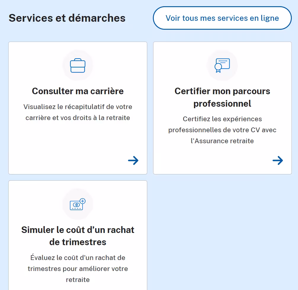 Présentation du tableau de bord de l'espace personnel sur le site de l'Assurance Retraite