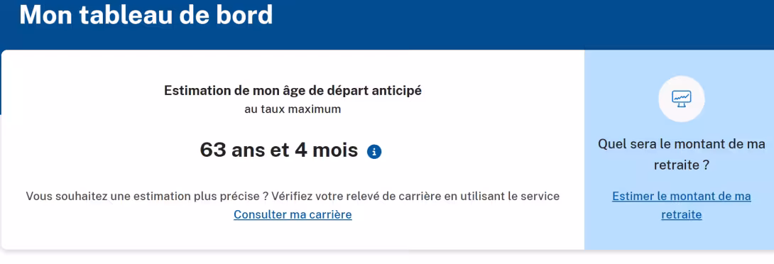 Présentation du tableau de bord de l'espace personnel sur le site de l'Assurance Retray=ite